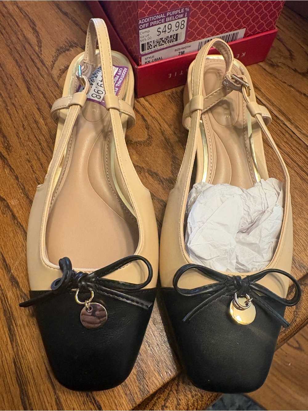 Kelly & Katie Two-Tone Slingback Flats in Beige and Black